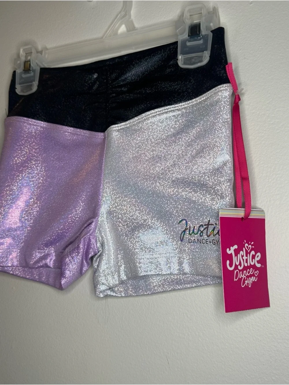 Justice Iridescent Purple Foil Cinch Shorts Girls S(7/8) - XS(5/6) Dance/Gym NEW